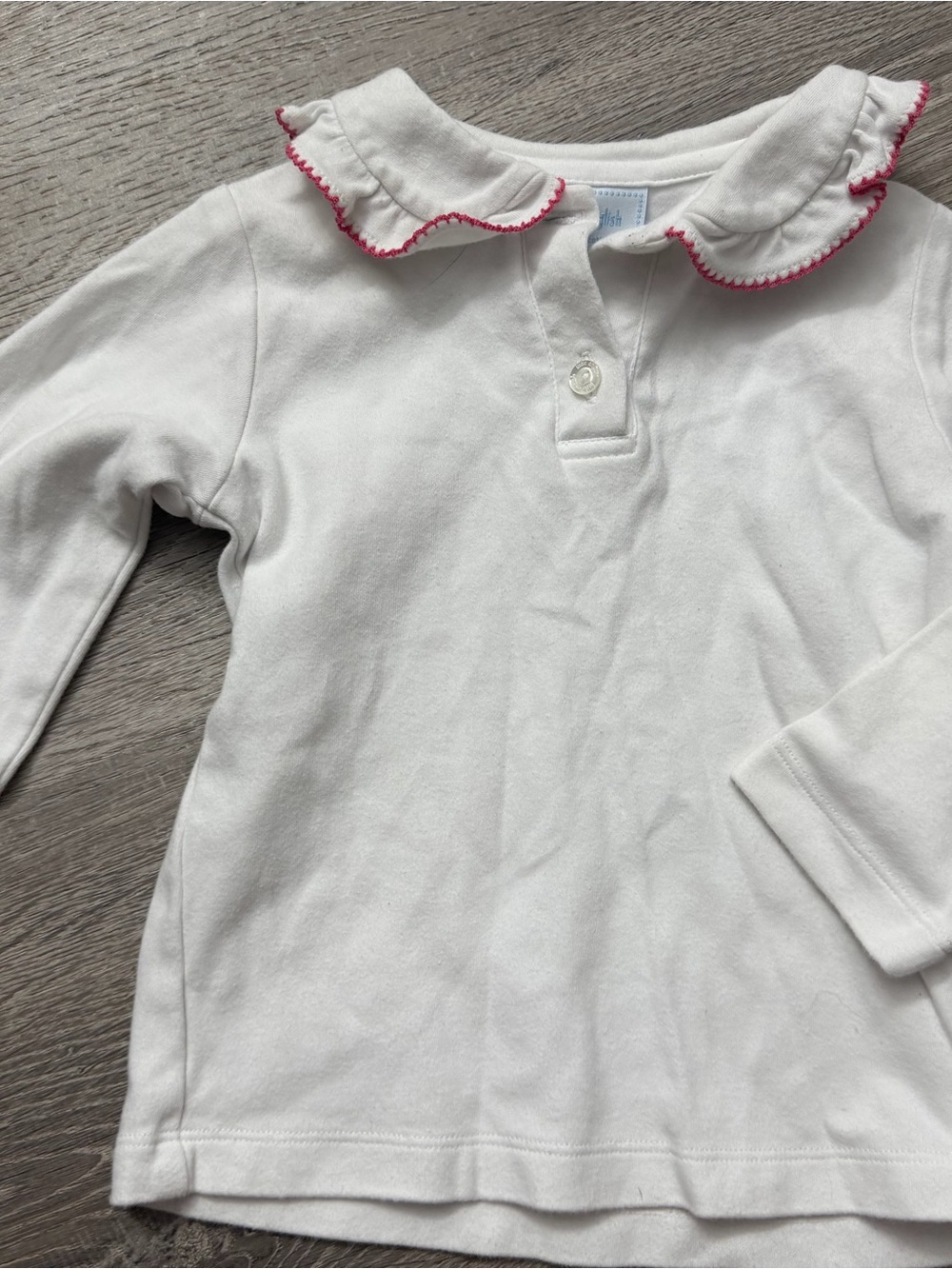 Little English White Long-Sleeve Top with Pink Trim Ruffle Collar